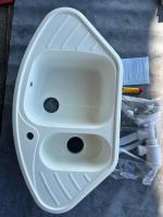 Уценка! Склад №18, Мойка искус. Камень AquaGranitEx, М-14, Белый (331), чаша универсально, ПОЖЕЛТЕЛА МЕСТАМИ