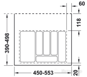 №21, Лоток для СП Ёмкость в базу для столовых приборов 553х498 Пластик, серый матовый, Новый