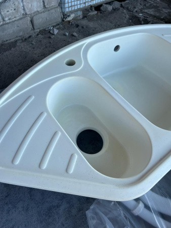 Уценка! Склад №18, Мойка искус. Камень AquaGranitEx, М-14, Белый (331), чаша универсально, ПОЖЕЛТЕЛА МЕСТАМИ