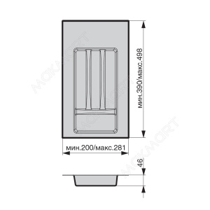 №49, Лоток для СП Ёмкость для столовых приборов в ящик 30-35см белый, Подрезной  Пластик, белый, Новый