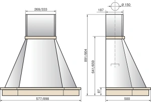 №32, Вытяжка ELIKOR КАМИН ГРАНЬ 90П-650-ПЗЛ 900 Металл, Бежевый дуб неокрашенный, Новый