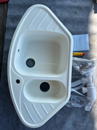 Уценка! Склад №18, Мойка искус. Камень AquaGranitEx, М-14, Белый (331), чаша универсально, ПОЖЕЛТЕЛА МЕСТАМИ