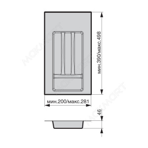 №32, Лоток для СП Ёмкость в базу 300-350 для столовых приборов, закругления 281х498 Пластик, темно-серый глянец, Новый