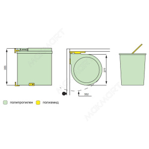 №9,  Inoxa Ведро для мусора (13л), пластик серый металлик  Пластик, Серый, Новый