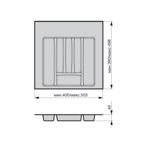 №23, Лоток для СП Ёмкость в базу 500-550 для столовых приборов 503х498 Пластик, серый глянец, Новый