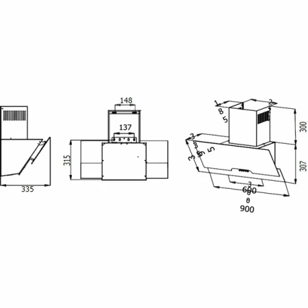 №48, Вытяжка Evelux Rikka 60 BG 600 Металл, Черный, Новый